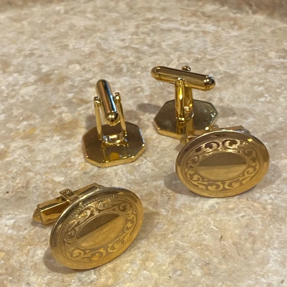 1 pair 12K gold filled cufflinks and 1 pair unmarked estate sale cufflinks